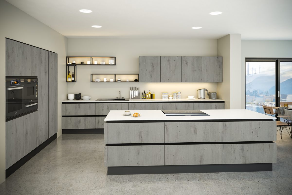 Contemporary industrial kitchn in greys